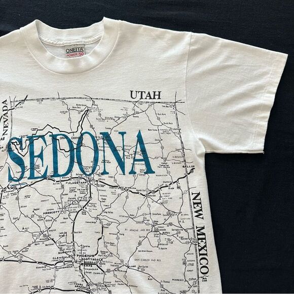 Vintage Sedona Arizona State Map Graphic T-Shirt Single Stitch Oneita Size Large - Picture 1 of 7